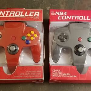 2 N64 Controllers - Red & Grey (NEW) - Nintendo - Nintendo64 - Old Skool